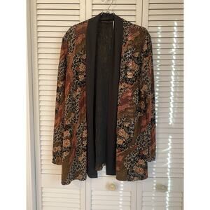 Vintage Women’s Dark Floral Leopard Print Kimono Artsy Boho Cardigan Size XL